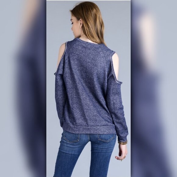 A067-A • Cold Shoulder Crew Neck Pullover Sweater - Picture 5 of 5